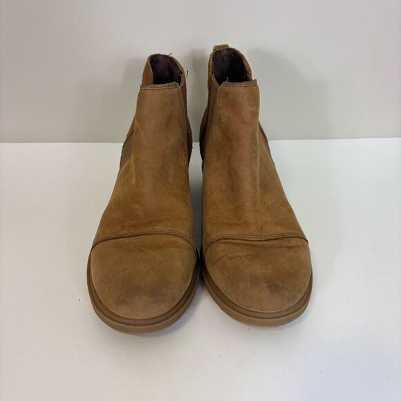 Sorel Chestnut Leather & Suede Ankle Pull On Wedge Booties Size 9 - Picture 3 of 8